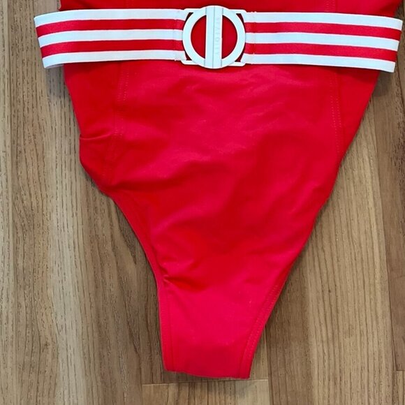 Seafolly Woman's Red & White Tank Belted Maillot One-Piece Swim Suit Sz 4 - Picture 2 of 13